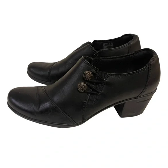 Women’s CLARKS Collection Emslie Black Leather Shoes Heels - Picture 2 of 11